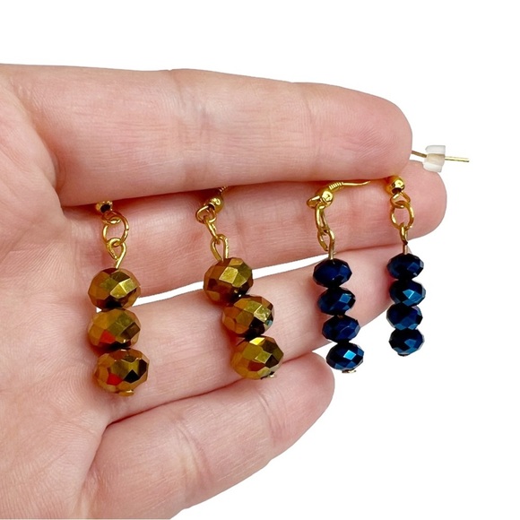 Lot of 8 Colorful Faceted Dangle Drop Pierced Earrings - Picture 5 of 9